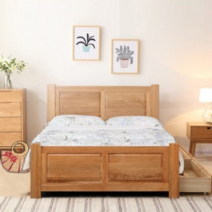 Giường Panel 1m6 + 2 Hộc Tủ : Giường Ngủ Gỗ Sồi 